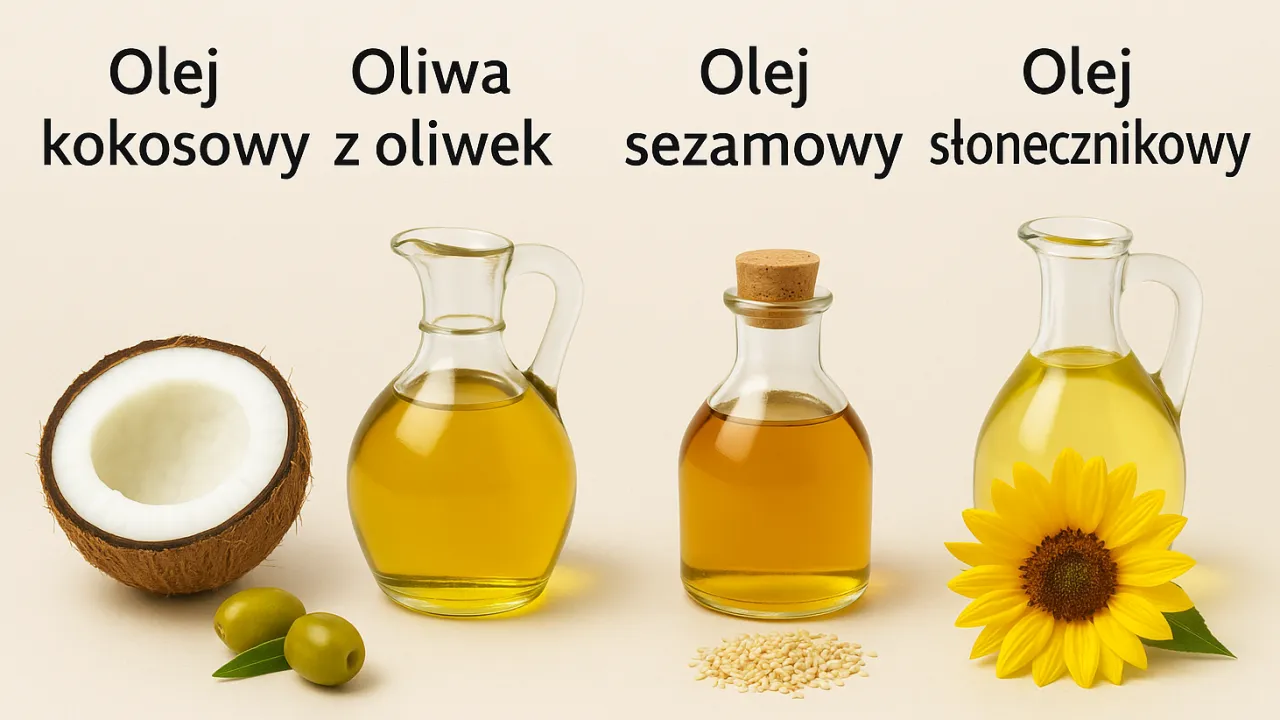 r&oacute;żne oleje roślinne do płukania ust, np. kokosowy, sezamowy, słonecznikowy