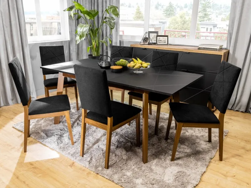 różne kształty stołów w jadalni aranżacje