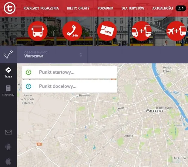 Aplikacje do sprawdzania rozkładu jazdy WTP Warszawa Jakdojade Google Maps ekran