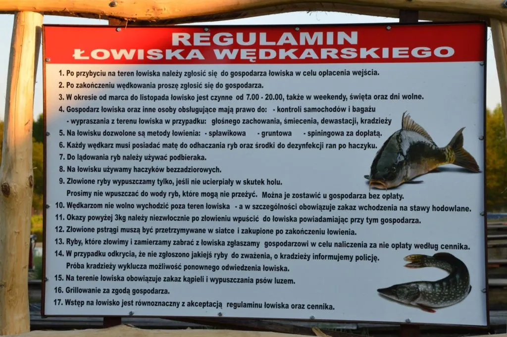 regulamin łowiska wędkarskiego tablica