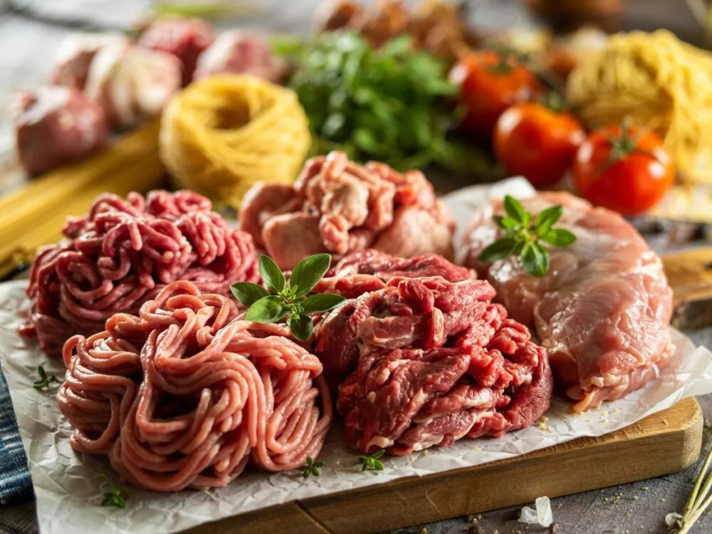 r&oacute;żne rodzaje mięsa mielonego do spaghetti