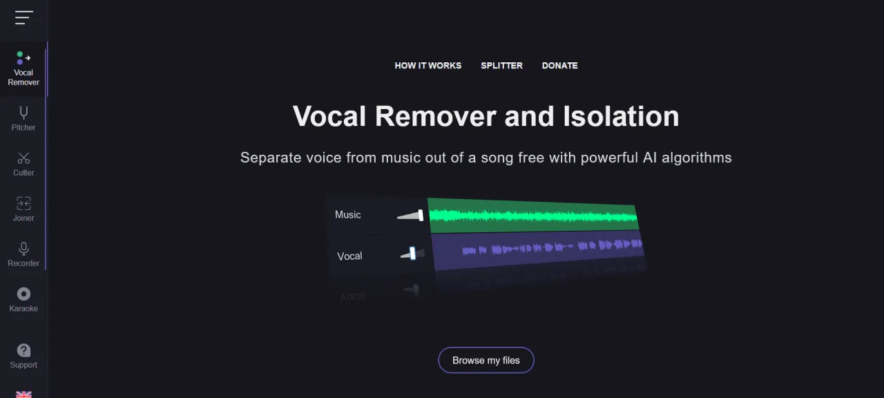 interfejs vocal remover AI