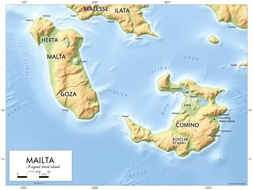 Mapa archipelagu Malty z zaznaczonymi wyspami