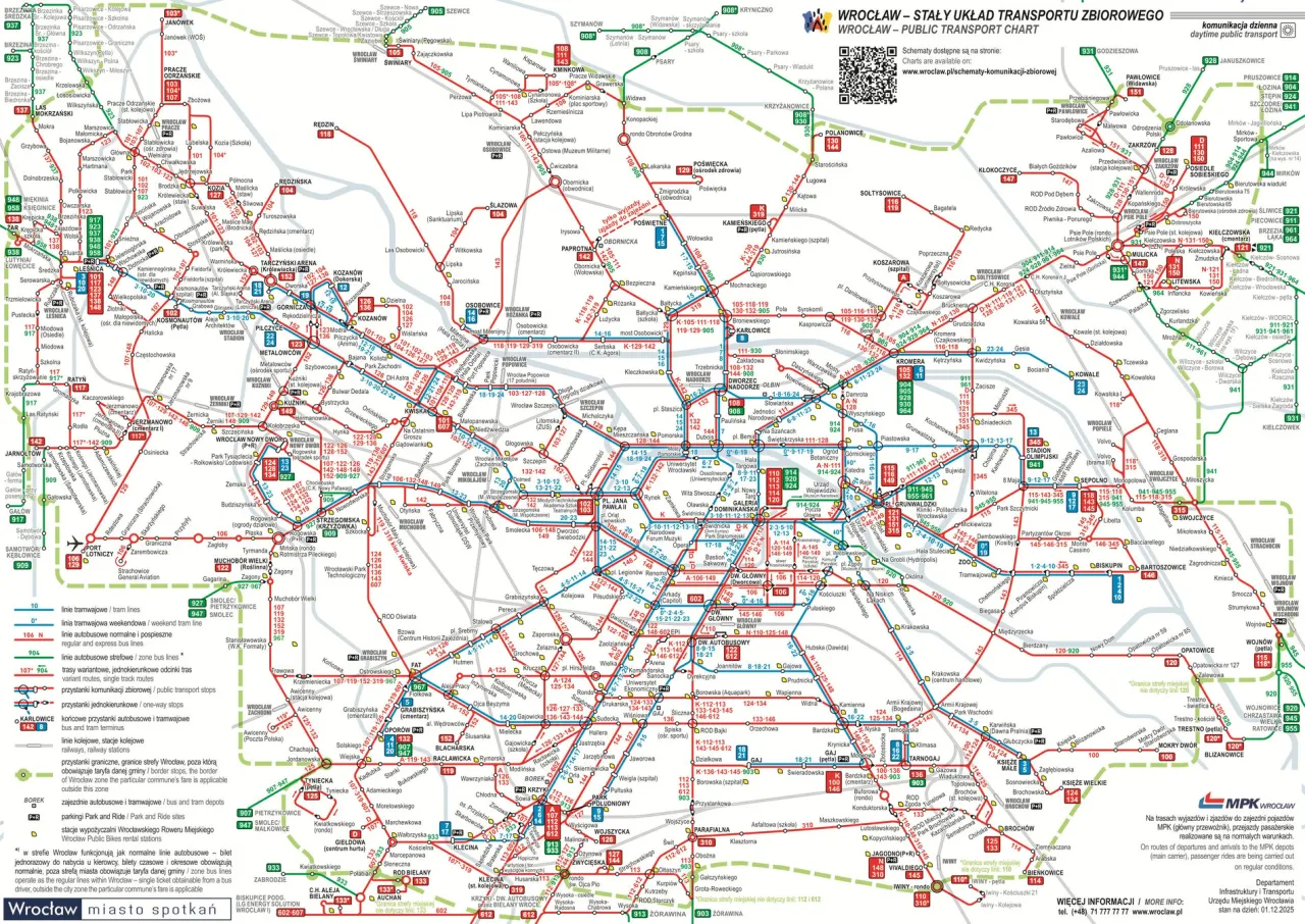 Mapa komunikacji miejskiej Wrocław
