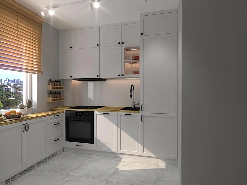 inspiracje mała kuchnia jasne kolory optyczne powiększenie