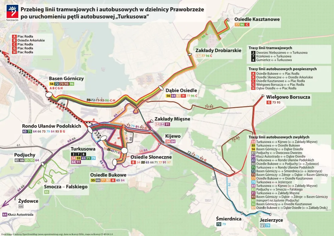 Mapa trasy autobusu 84 Szczecin