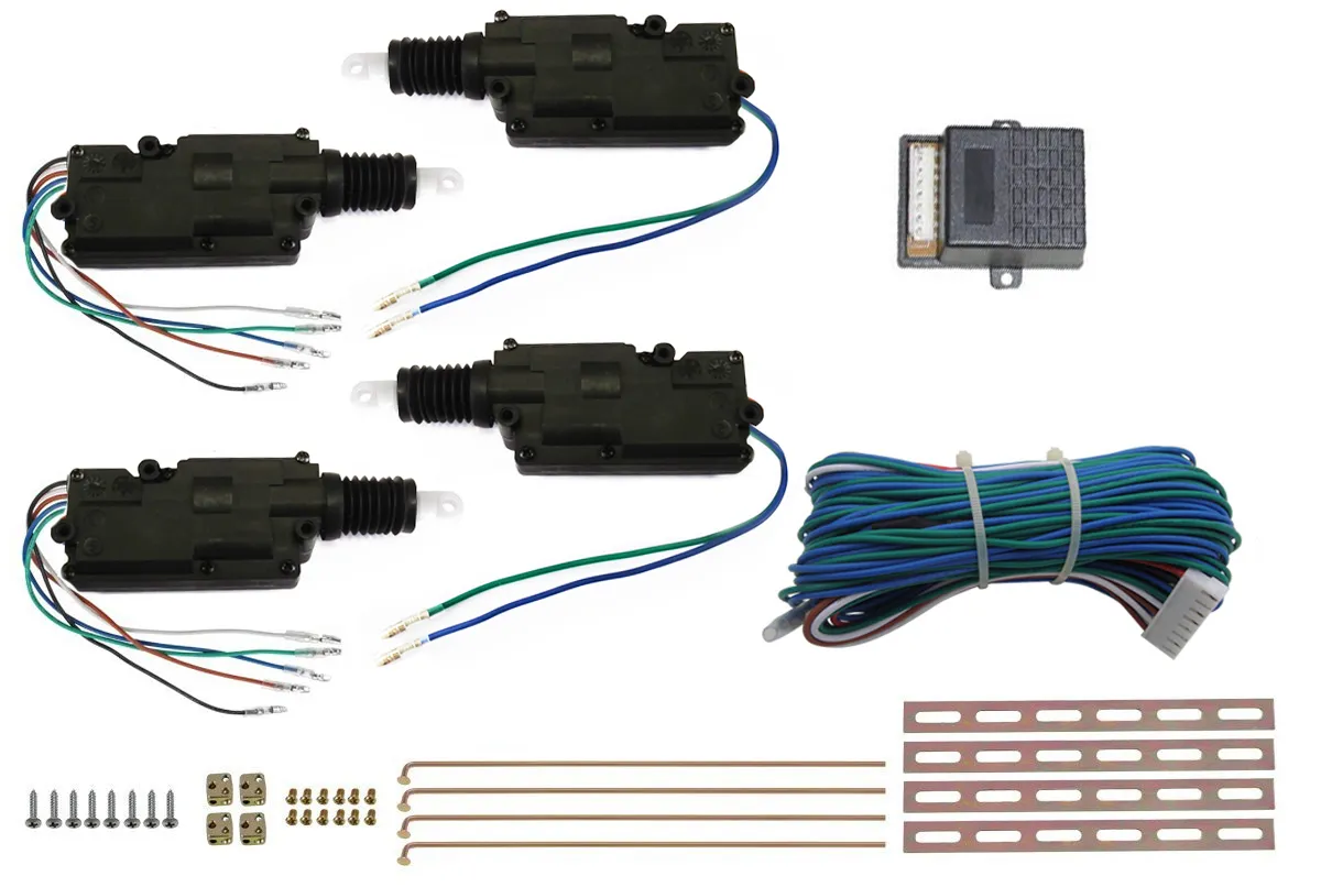 Zestaw do centralnego zamka: siłowniki, moduł sterujący, okablowanie. Czy centralny zamek może rozładowywać akumulator? Zależy od jakości montażu i stanu instalacji.