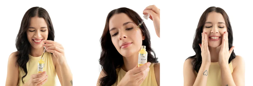 kobieta nakładająca serum na twarz krok po kroku