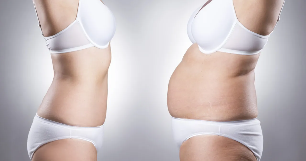 Dwie sylwetki w białej bieliźnie. Po lewej szczupła, po prawej z widocznym brzuszkiem. Inspiracja, jak zacząć redukcję.