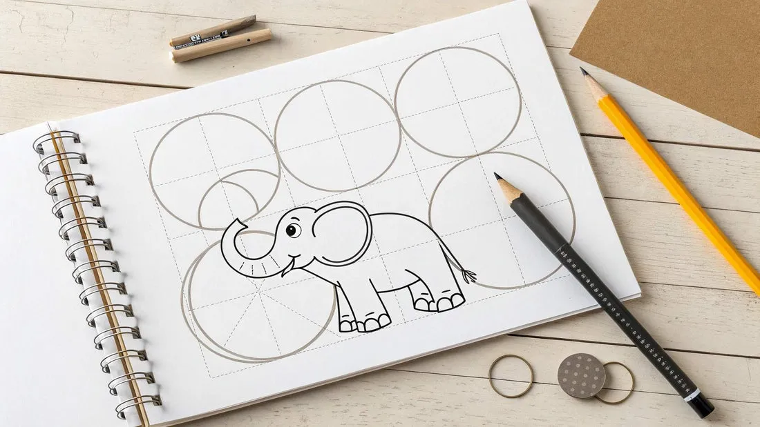 Grundausstattung Elefant zeichnen Bleistift Papier Radiergummi
