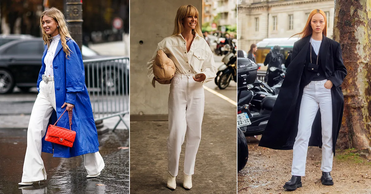 białe spodnie stylizacje jesień zima