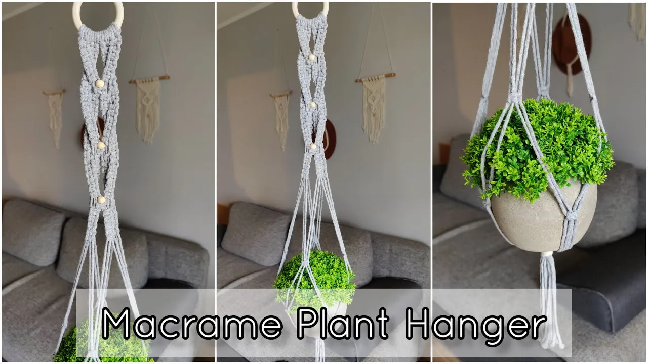 proces tworzenia kwietnika makrama kokon z bliska na stole warsztatowym