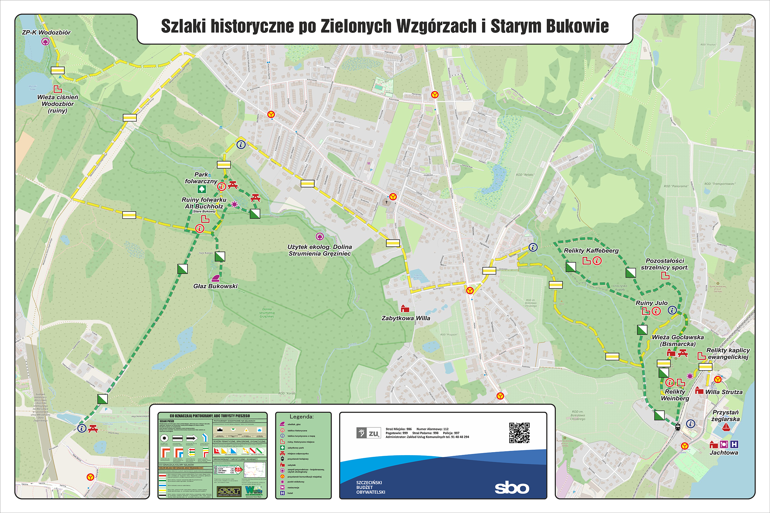 Mapa szlaków historycznych wokół Szczecina: ruiny, parki, wieże i punkty widokowe. Idealne miejsca, gdzie warto pojechać w okolice Szczecina.
