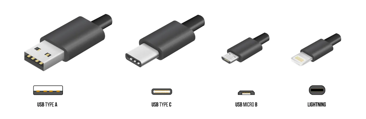 r&oacute;żne porty w smartfonach (USB-C, micro-USB, Lightning)