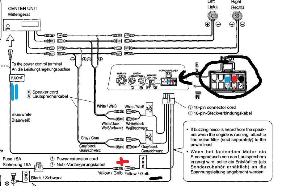 schemat podłączenia subwoofera w samochodzie