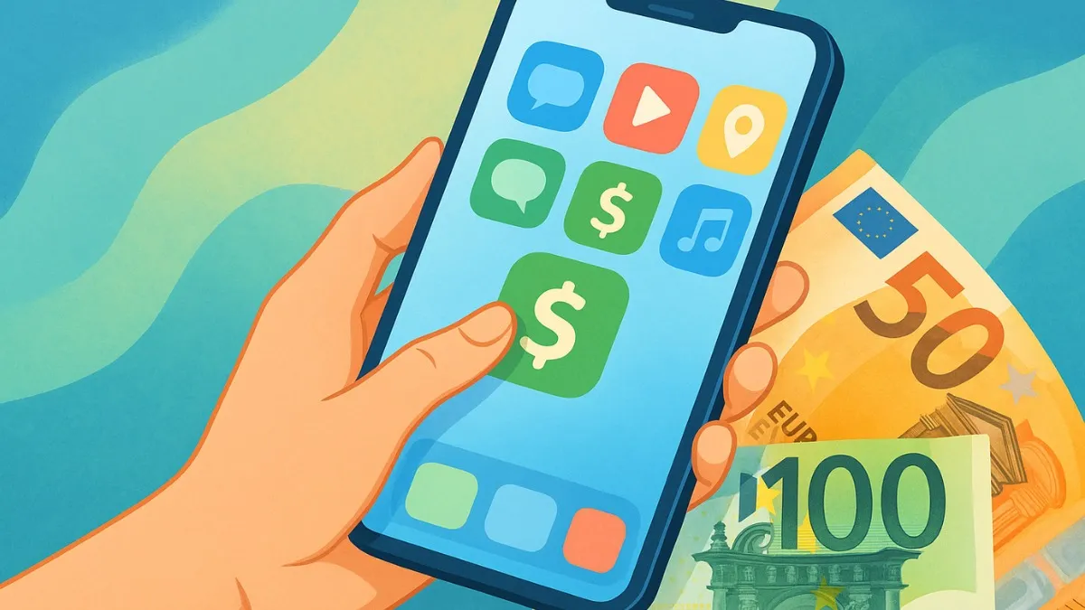 Person verdient Geld mit Smartphone Apps