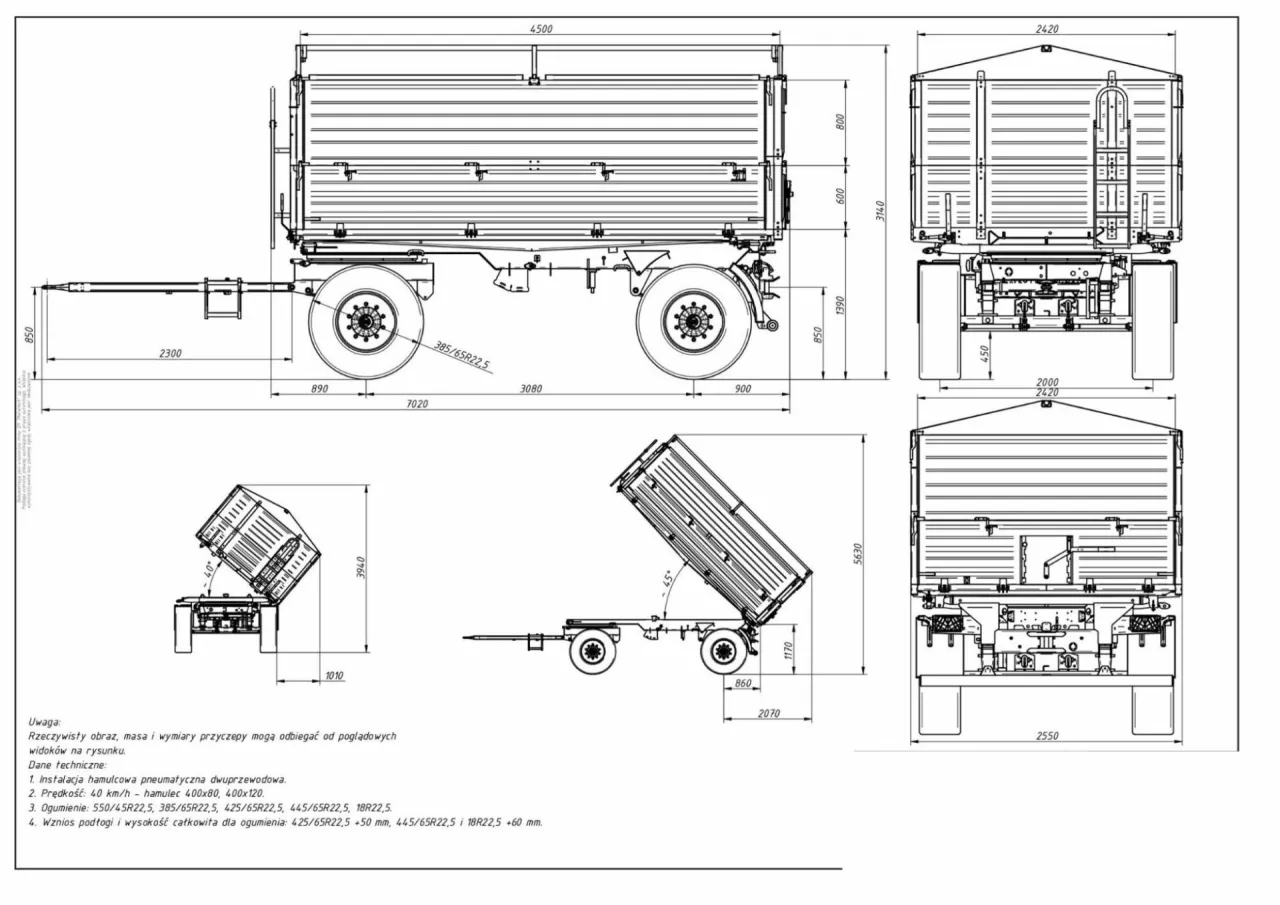 projekt przyczepy rolniczej wymiary