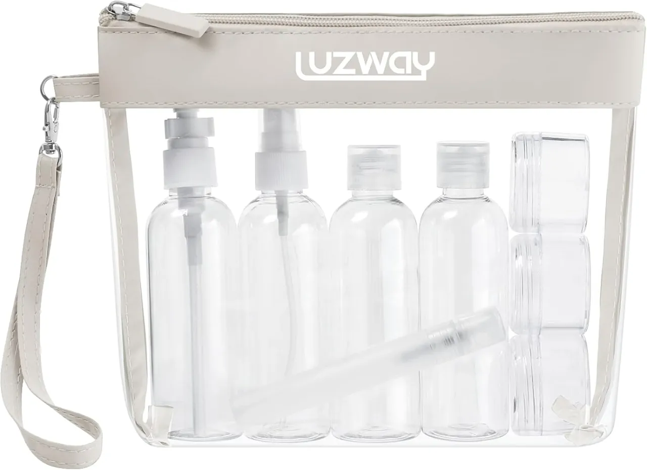 sac transparent avec des flacons de 100ml pour voyage en avion