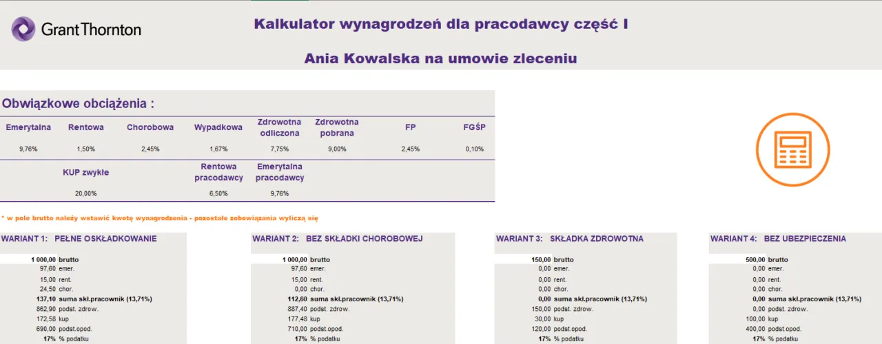 kalkulator wynagrodzenia umowa zlecenie