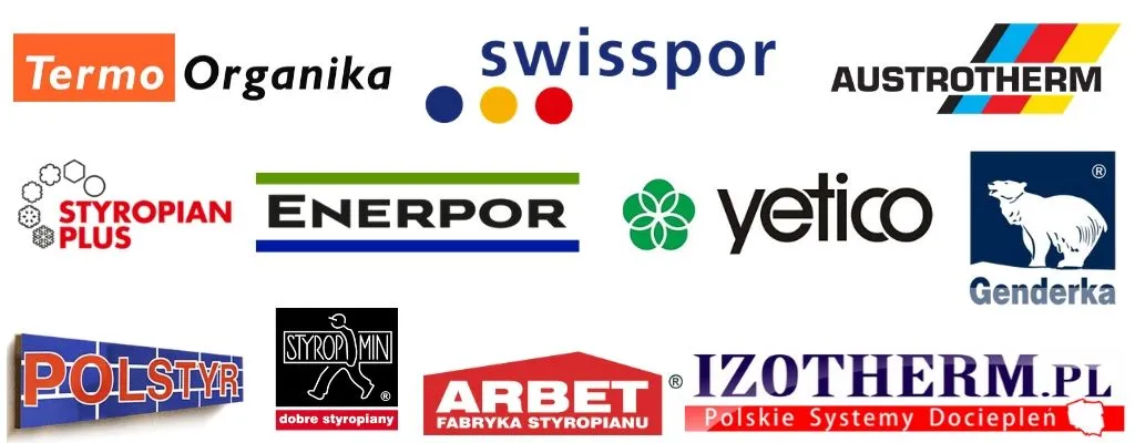 Logotypy producent&oacute;w styropianu Termo Organika Swisspor Austrotherm Styropmin Knauf