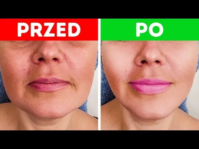 Osoba z opadającym owalem twarzy przed i po masażu transbukalnym