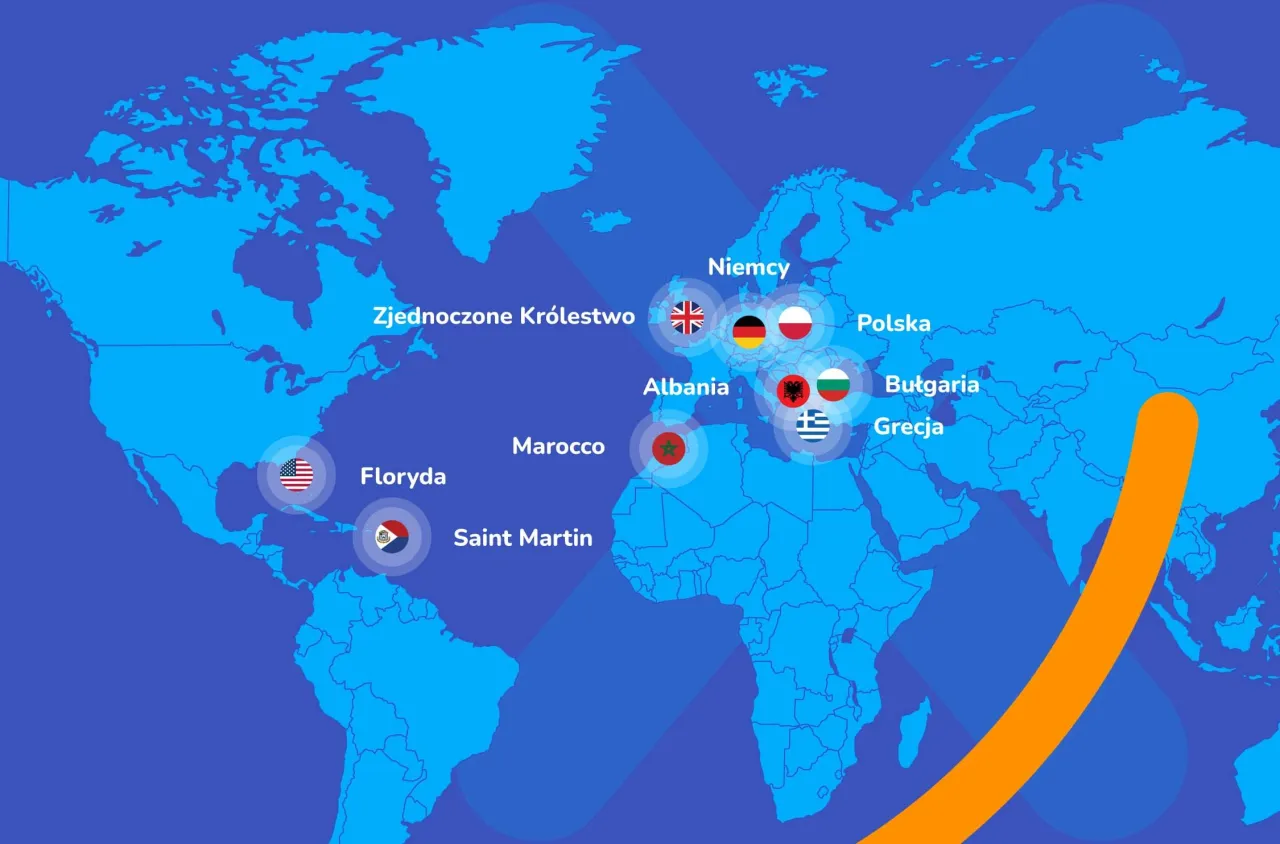 Mapa świata z zaznaczonymi ciepłymi kierunkami w listopadzie