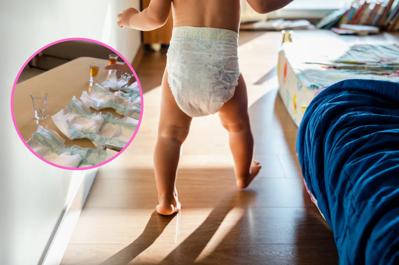 dziecko w za małej pieluszce odciski