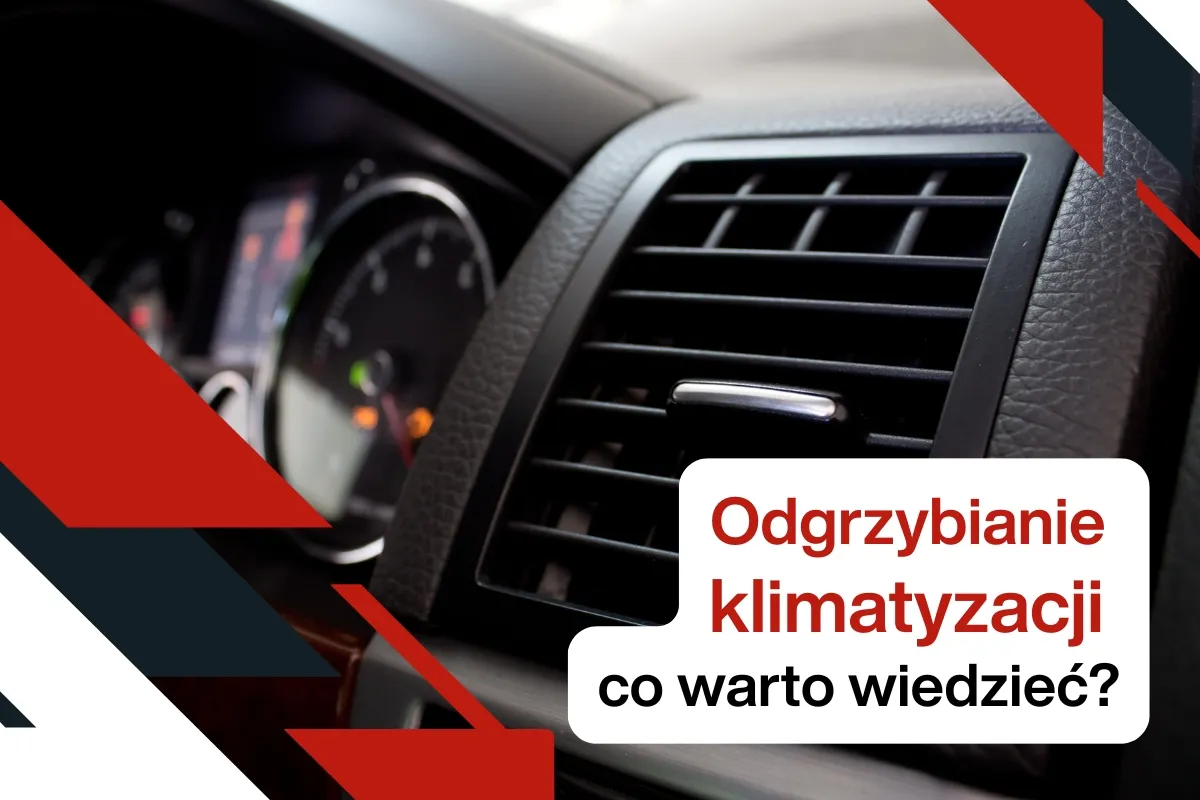 Wnętrze samochodu z kratką nawiewu i tekstem 