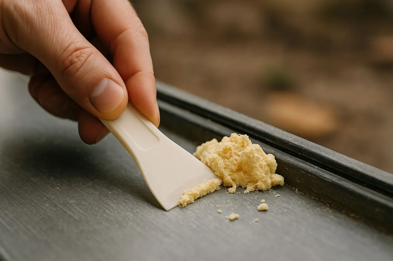 mechaniczne usuwanie pianki montażowej plastikową szpachelką