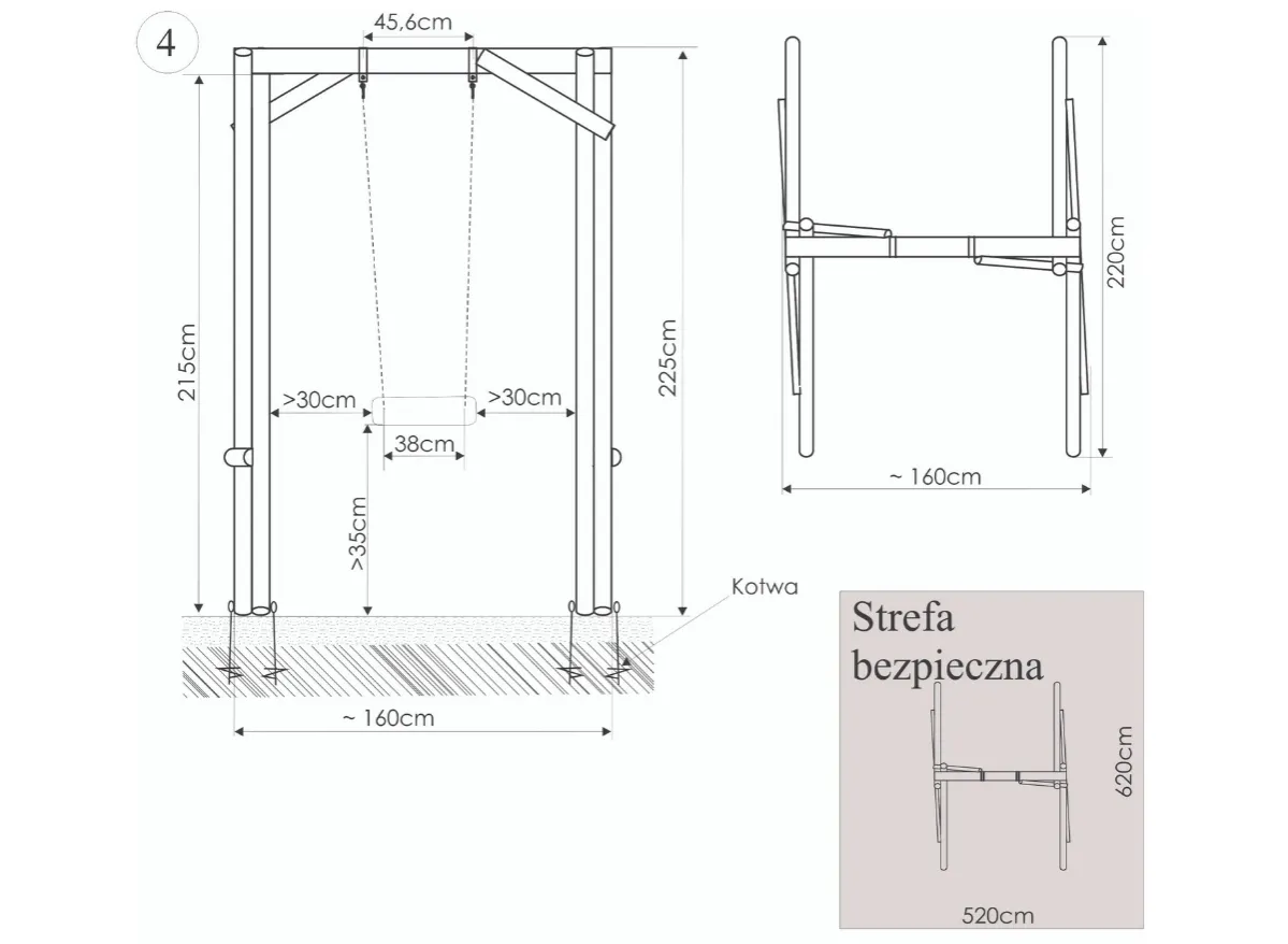 projekt huśtawki ogrodowej schemat