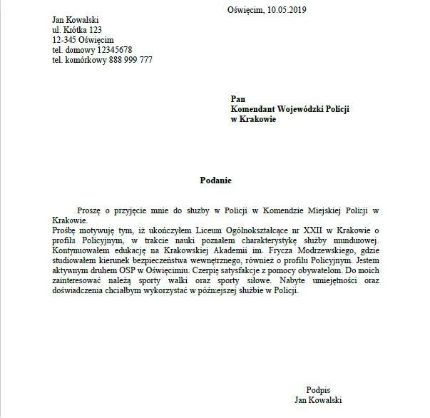 rekrutacja do policji, dokumenty do policji