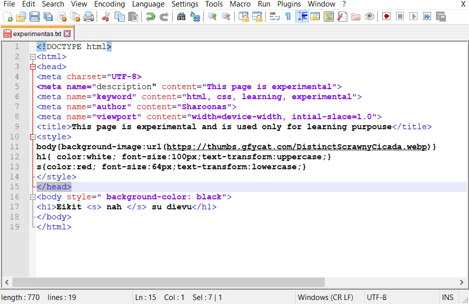 przykłady znacznik&oacute;w HTML w Notepad++