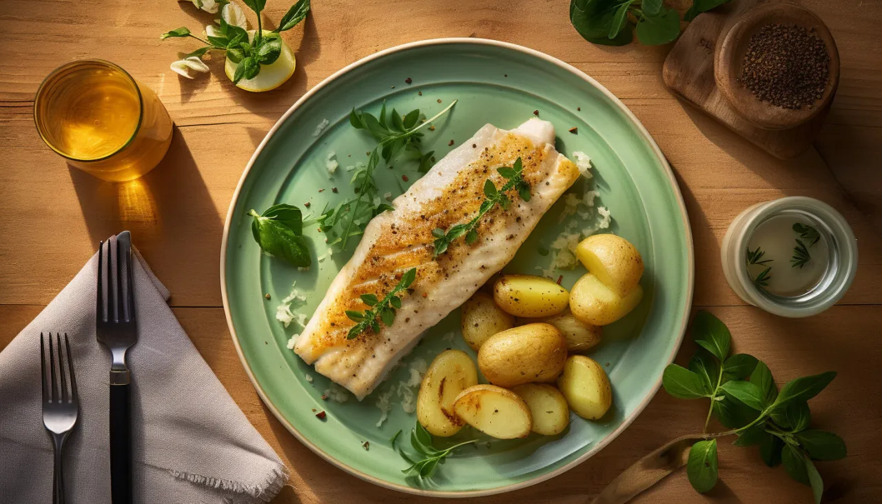 filet z ryby z ziołami na parze