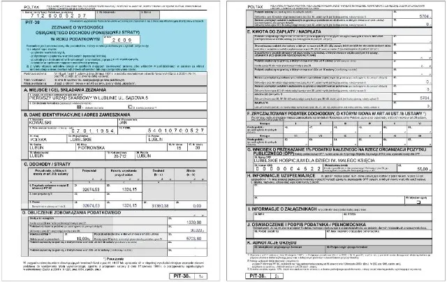 Formularz PIT-38 przykład wypełnienia