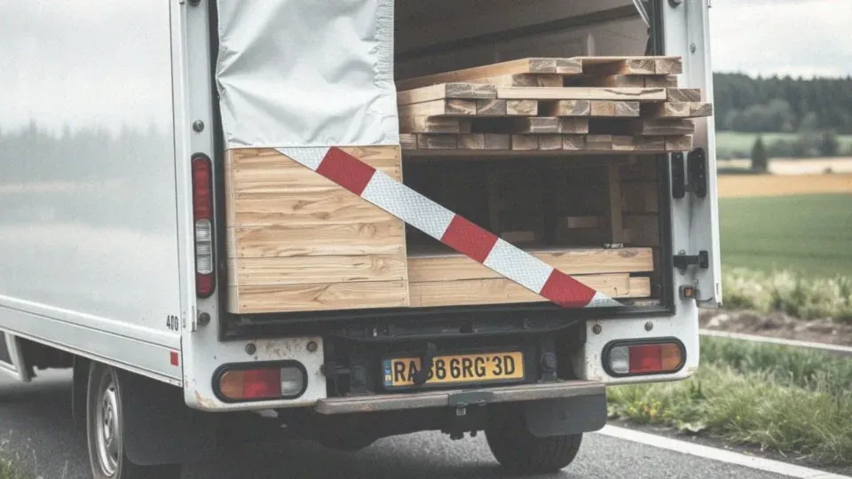 Oznakowanie ładunku wystającego z tyłu naczepy w dzień i w nocy