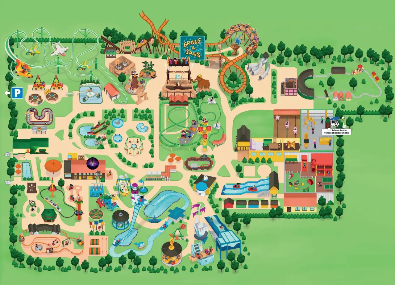 Potts Park Attraktionen &Uuml;bersicht von oben