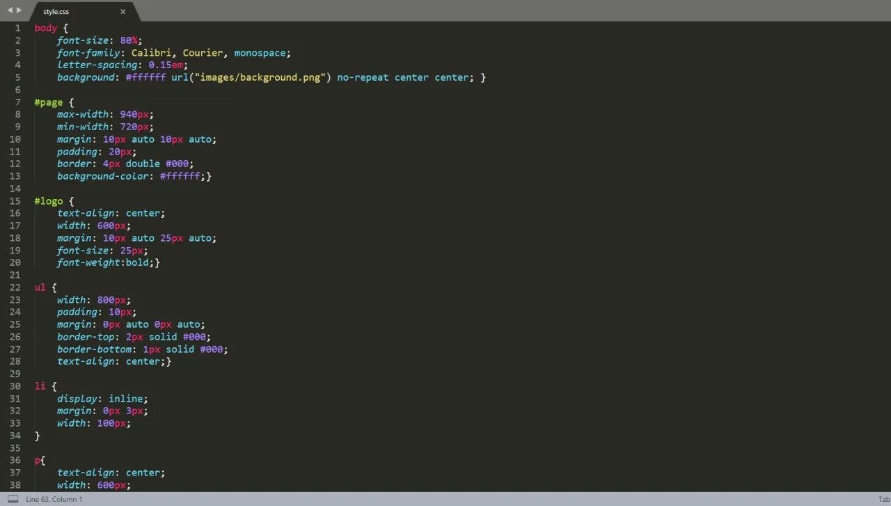 Kod CSS pokazuje, jak pogrubić tekst w HTML za pomocą `font-weight:bold;` w sekcji `#logo`.