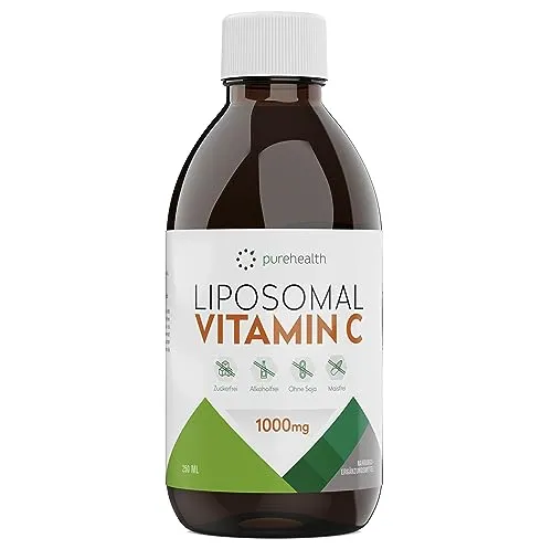 Verschiedene Formen von Vitamin C Präparaten (Kapseln, Pulver, liposomales Gel)