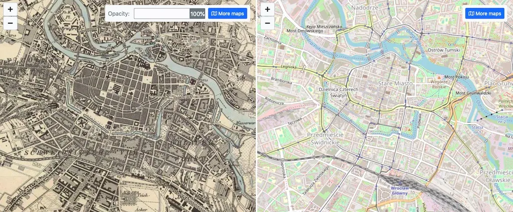Porównanie starej i nowej mapy terenu