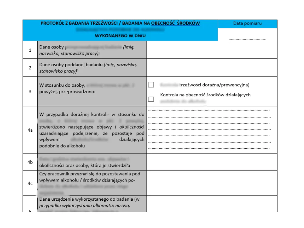 Checklista wdrożenie kontroli trzeźwości