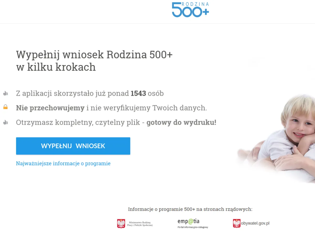 Zrzuty ekranu z portalu Emp@tia pokazujące proces wypełniania wniosku o zasiłek rodzinny