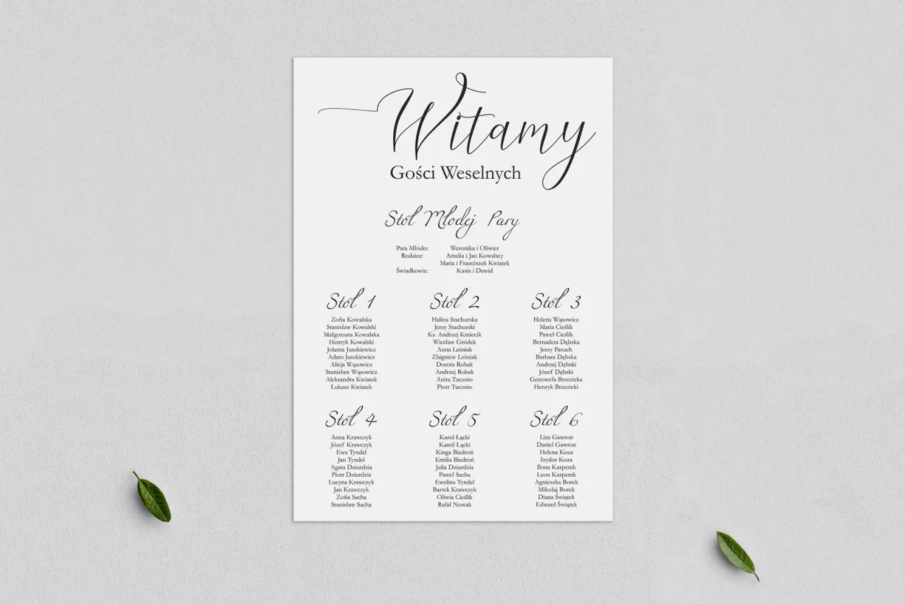 Winietki ślubne, plan stoł&oacute;w weselnych