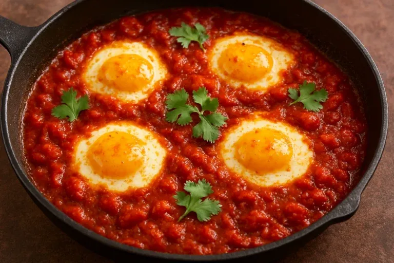 Szakszuka z jajkami i świeżą kolendrą