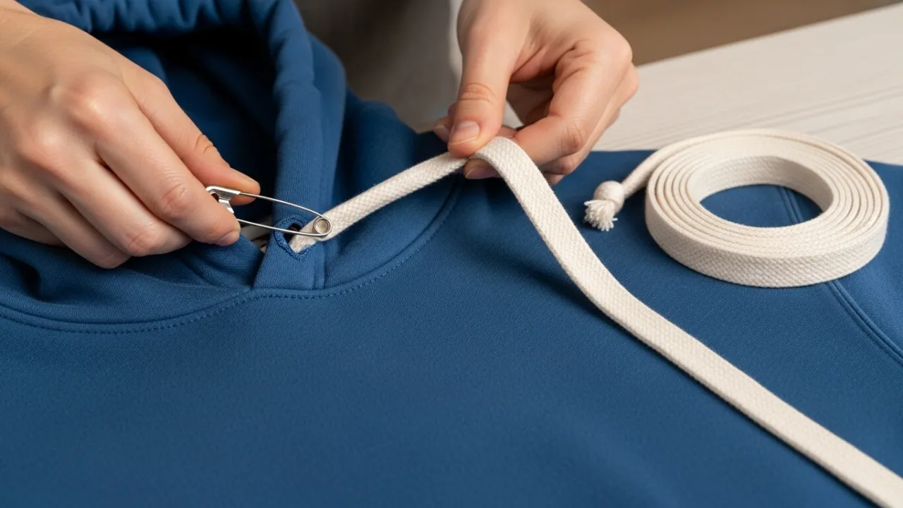 Jak wciągnąć sznurek do bluzy agrafką krok po kroku