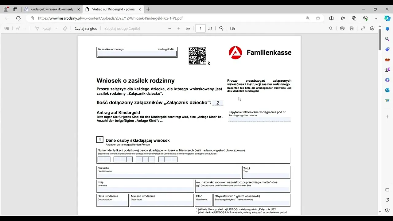 Wniosek Antrag auf Kindergeld Familienkasse