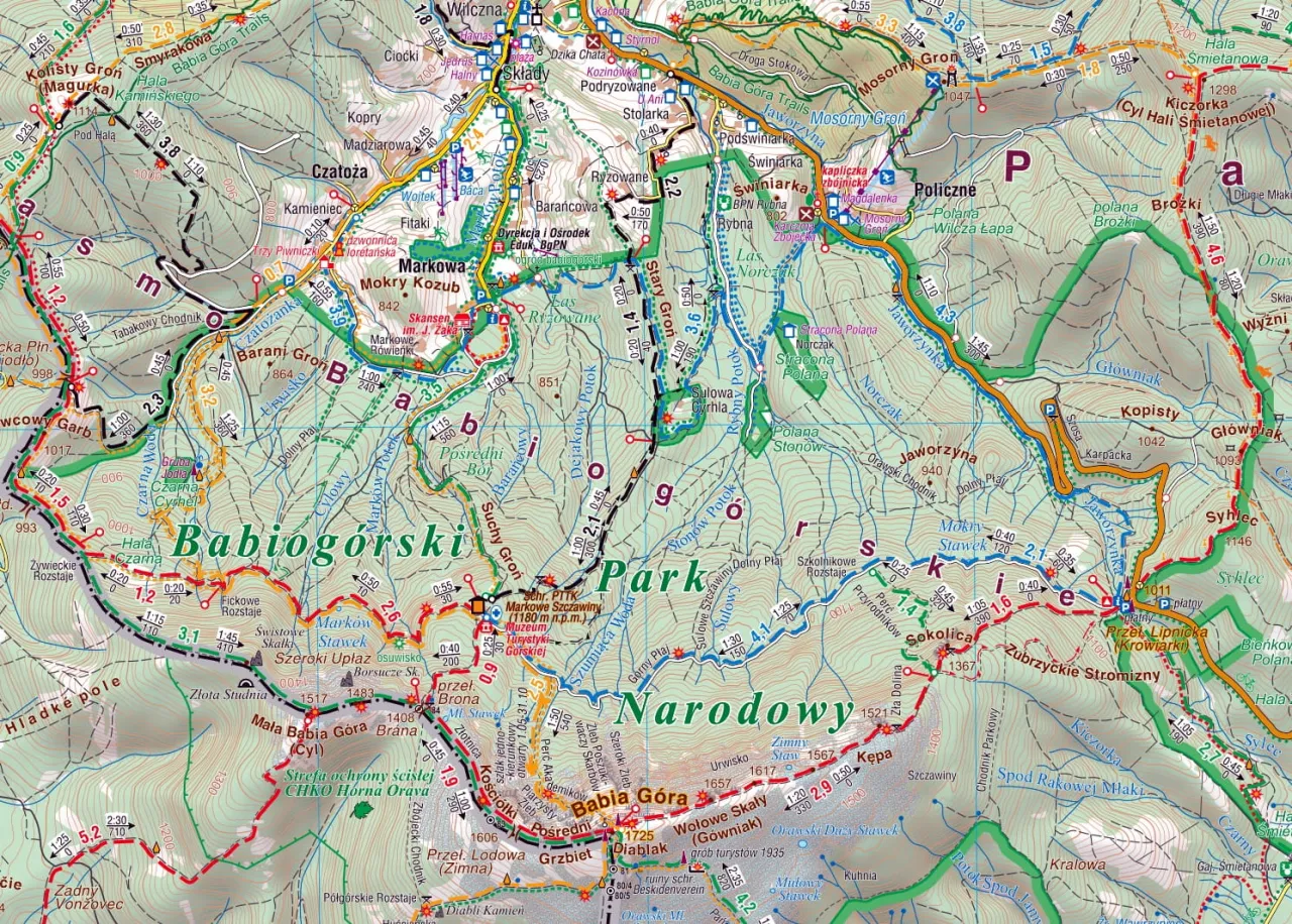 Mapa lokalizacji Babiej G&oacute;ry w Beskidzie Żywieckim
