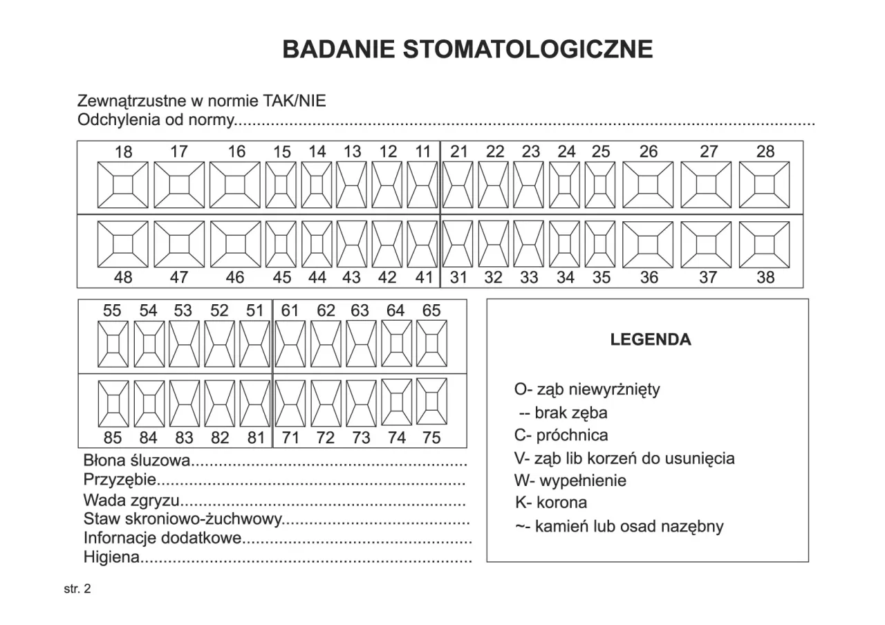 diagram zębowy stomatologiczny