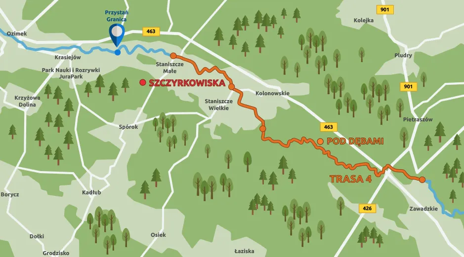 mapa spływów kajakowych Mała Panew