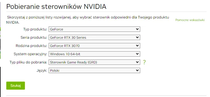 strona pobierania sterowników NVIDIA GeForce
