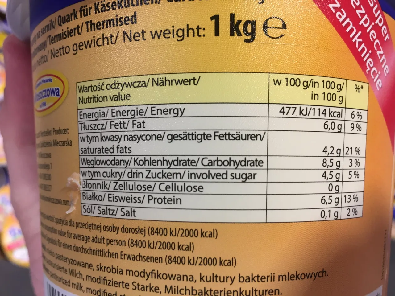 etykieta twarogu skład